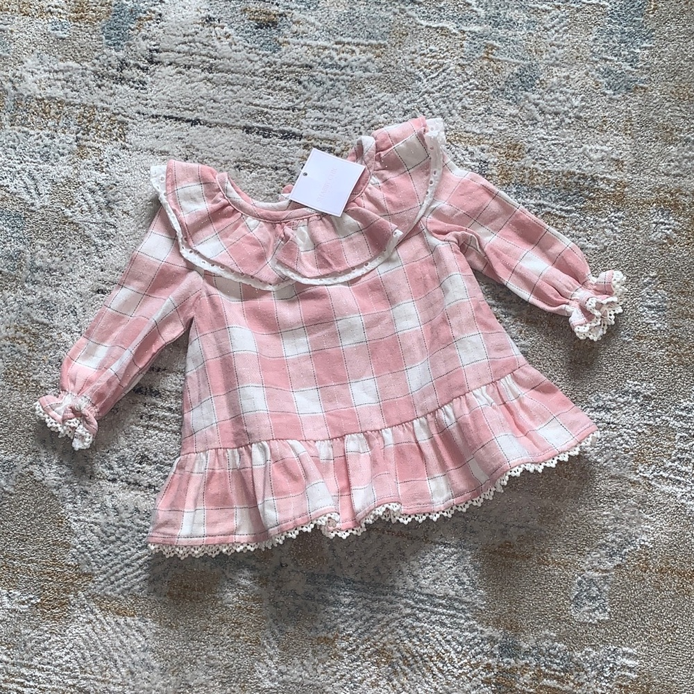 NWT Shabby Chic Pink and White Checkered Ruffle dress size 3-6 mos
